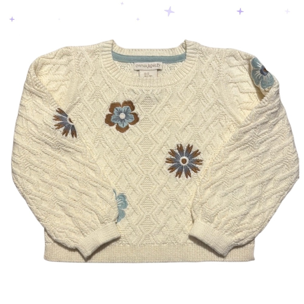 NWT CYNTHIA RIWLEY Little Girls’s Cream Sweater with Floral Accents -3T